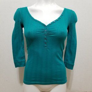 Energie top Medium henley 3/4 sleeve ribbed knit v-neck Y2K Twilight